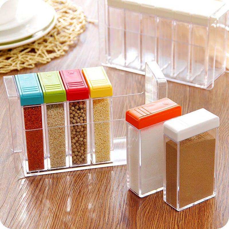 PDFans Spice Shaker, 6 Pcs Seasoning Rack Spice Pots Storage Container Condiment Jars with Tray for Salt Sugar Cruet - Image 3